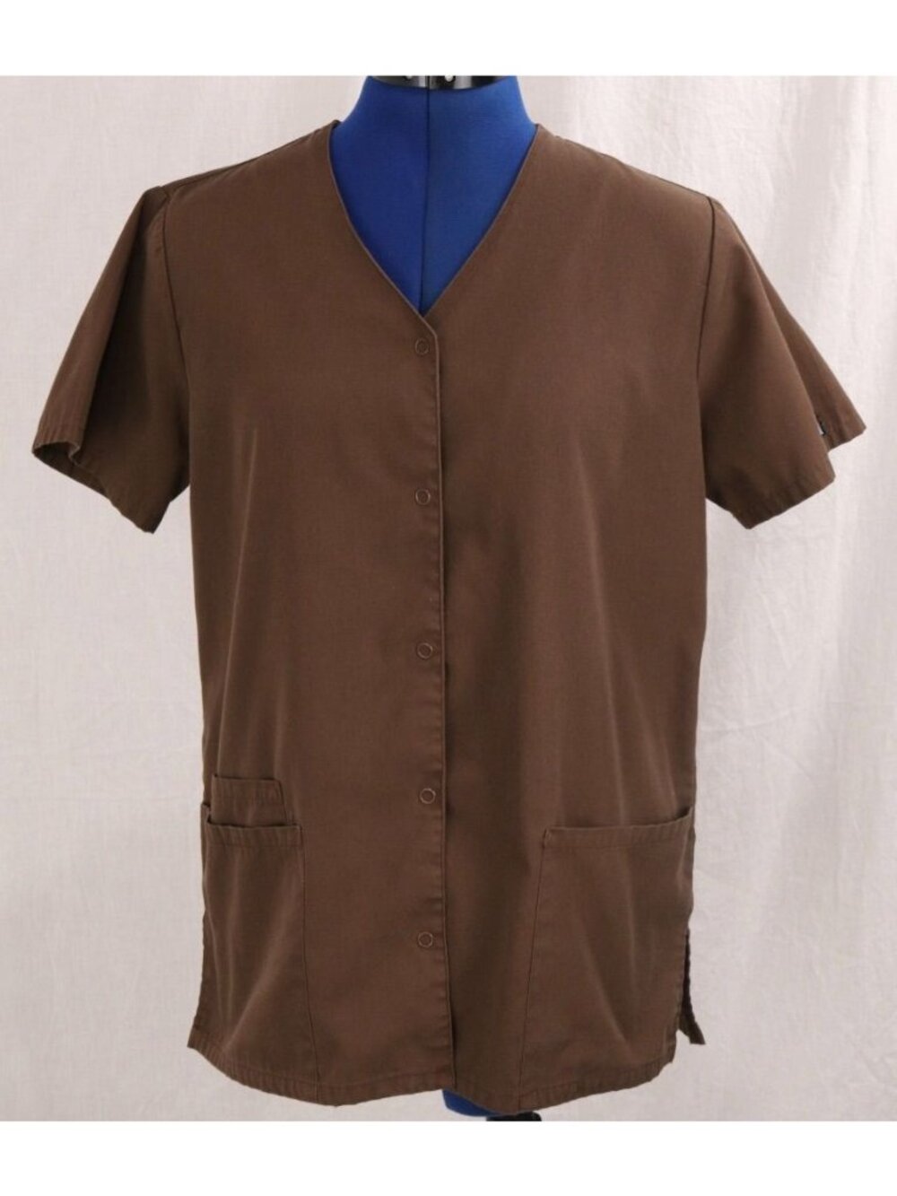 Scrub Top Womens XS Brown Snap Front Lab Medical Gorpcore Workwear Layering VTG - Picture 1 of 10